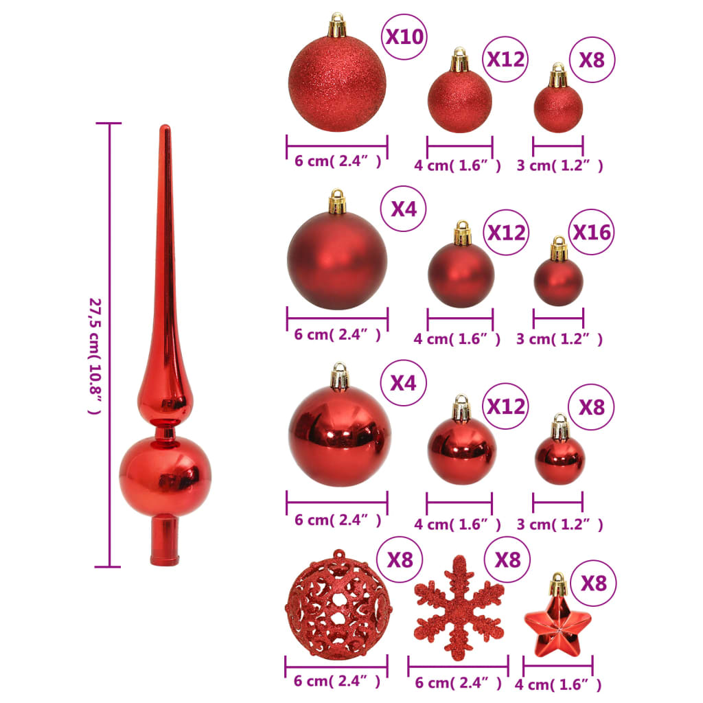 Set Palline di Natale 111 pz Rosso in Polistirene 356110