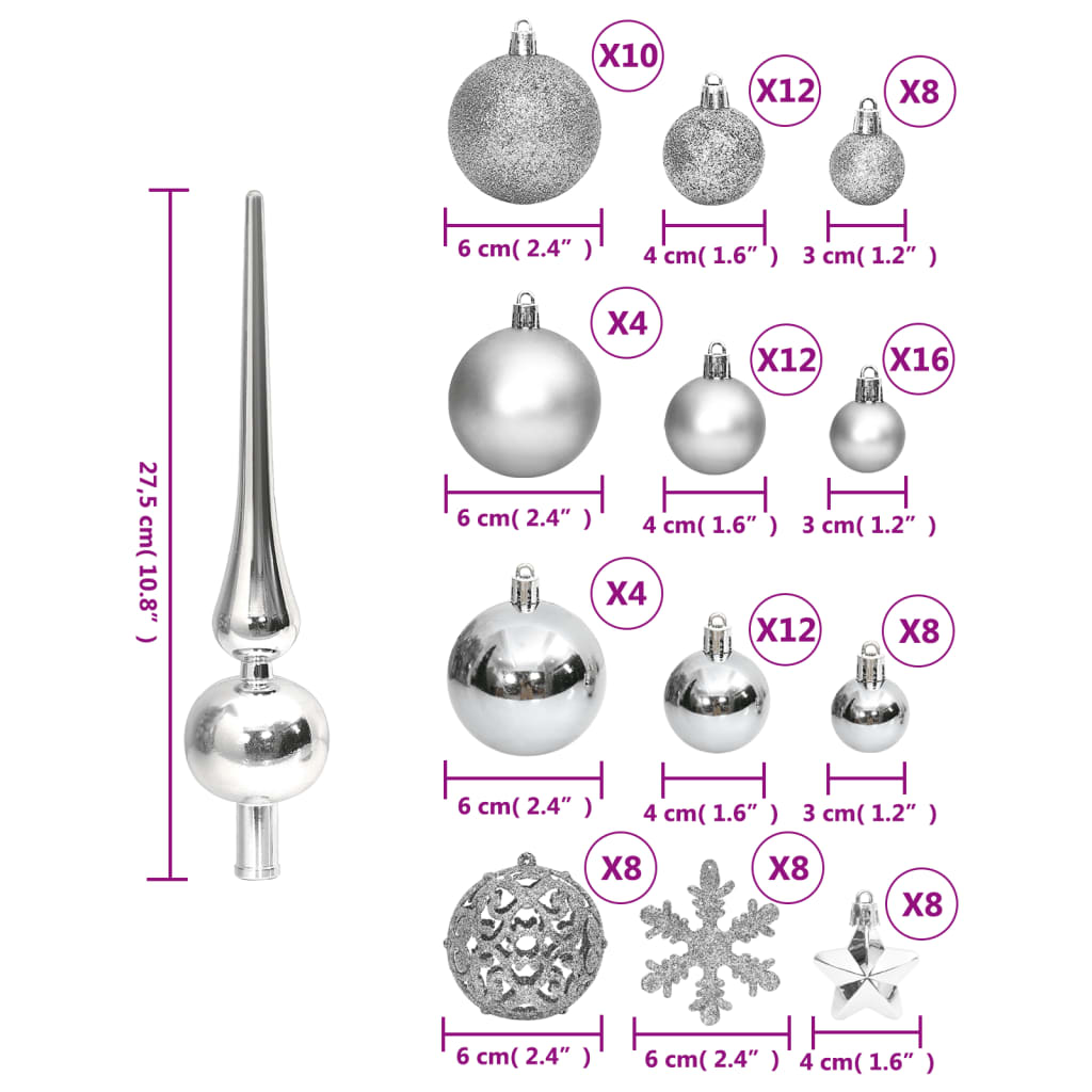 Set Palline di Natale 111 pz Argento in Polistirene 356111