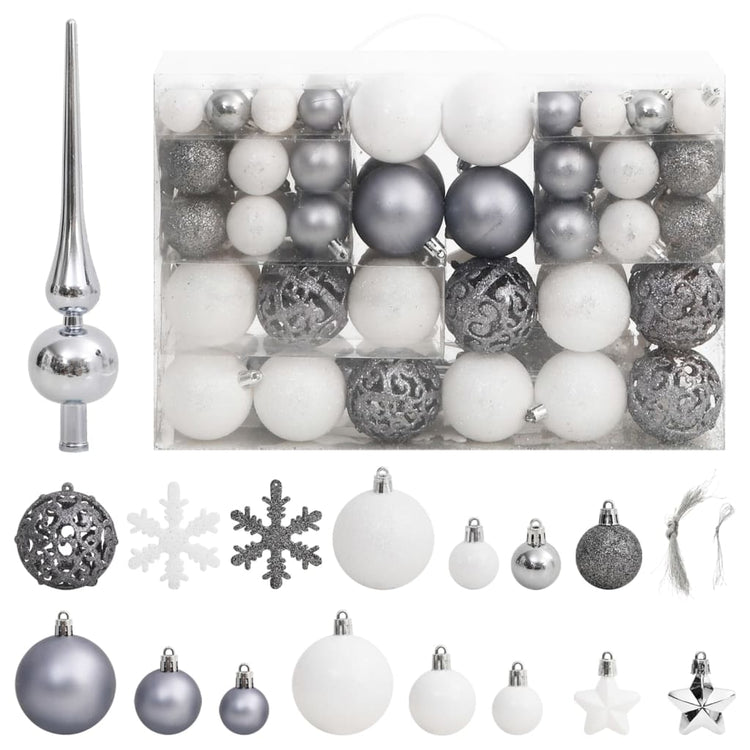 Set Palline di Natale 111 pz Bianco e Grigio in Polistirene 356113