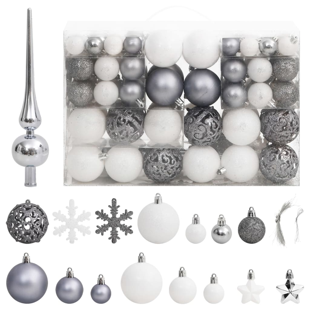 Set Palline di Natale 111 pz Bianco e Grigio in Polistirenecod mxl 85635