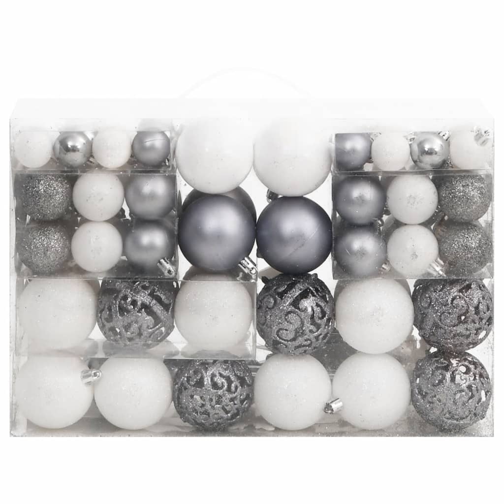 Set Palline di Natale 111 pz Bianco e Grigio in Polistirene 356113