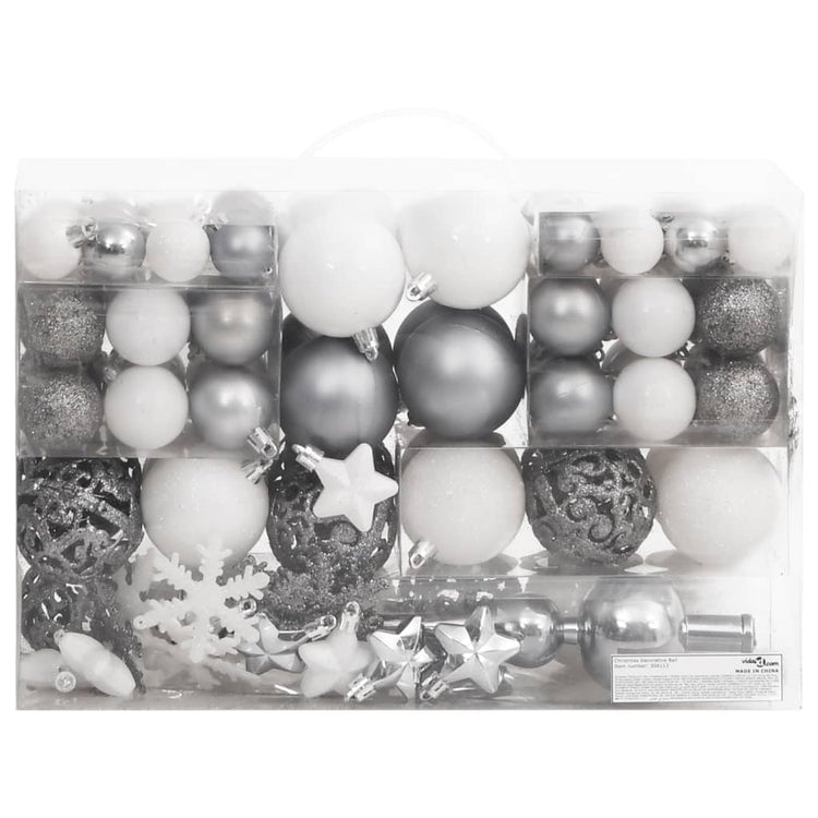 Set Palline di Natale 111 pz Bianco e Grigio in Polistirene 356113