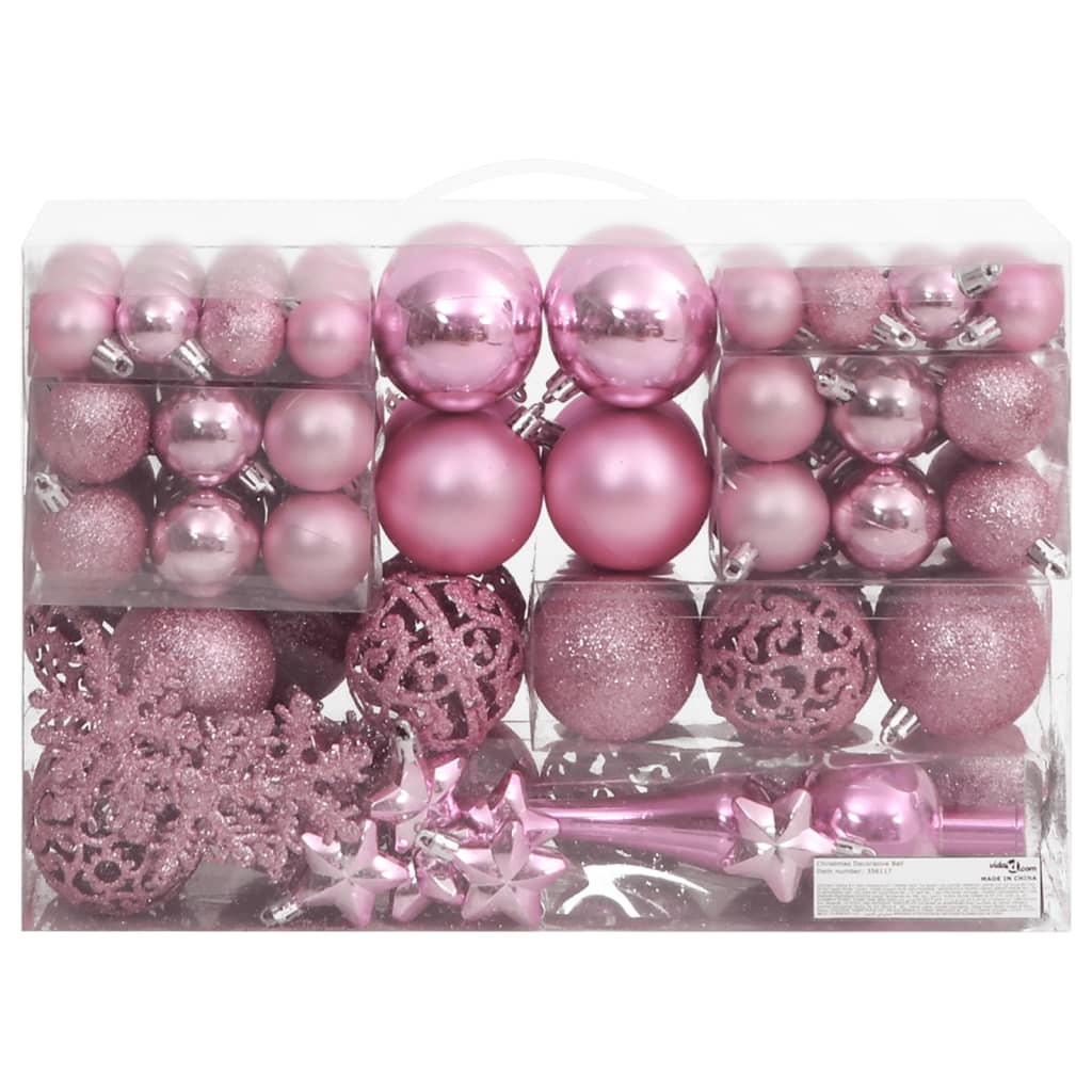 Set Palline di Natale 111 pz Rosa in Polistirene 356117