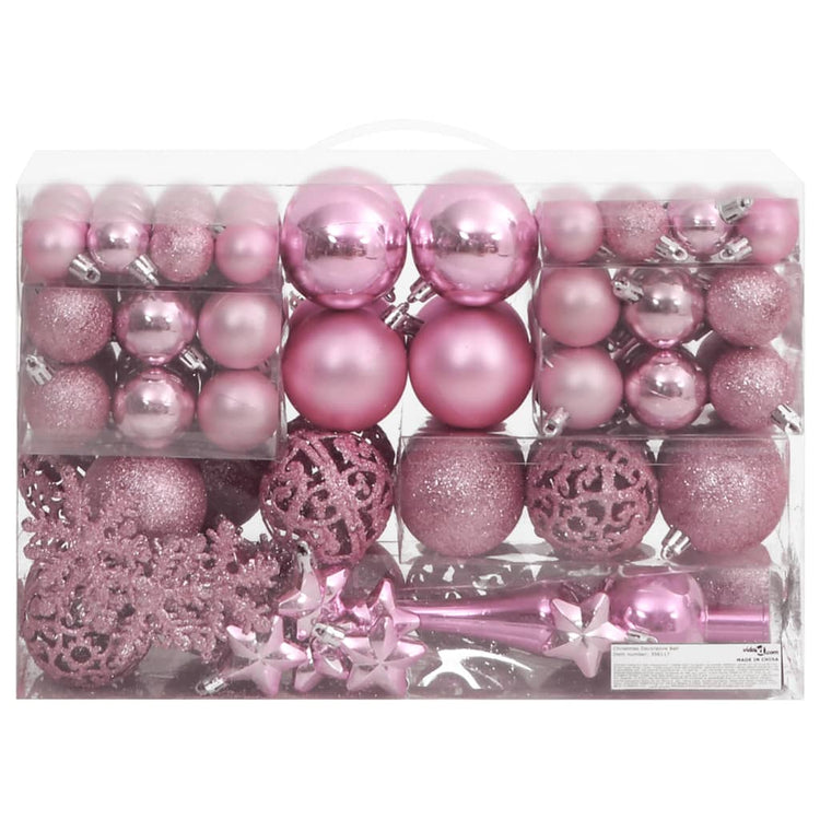 Set Palline di Natale 111 pz Rosa in Polistirene 356117