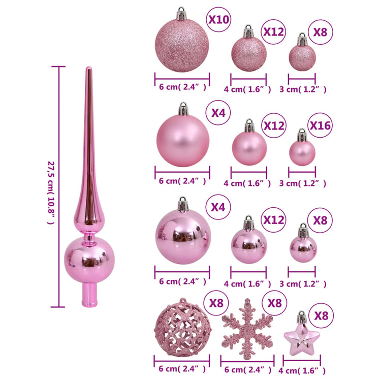 Set Palline di Natale 111 pz Rosa in Polistirene 356117