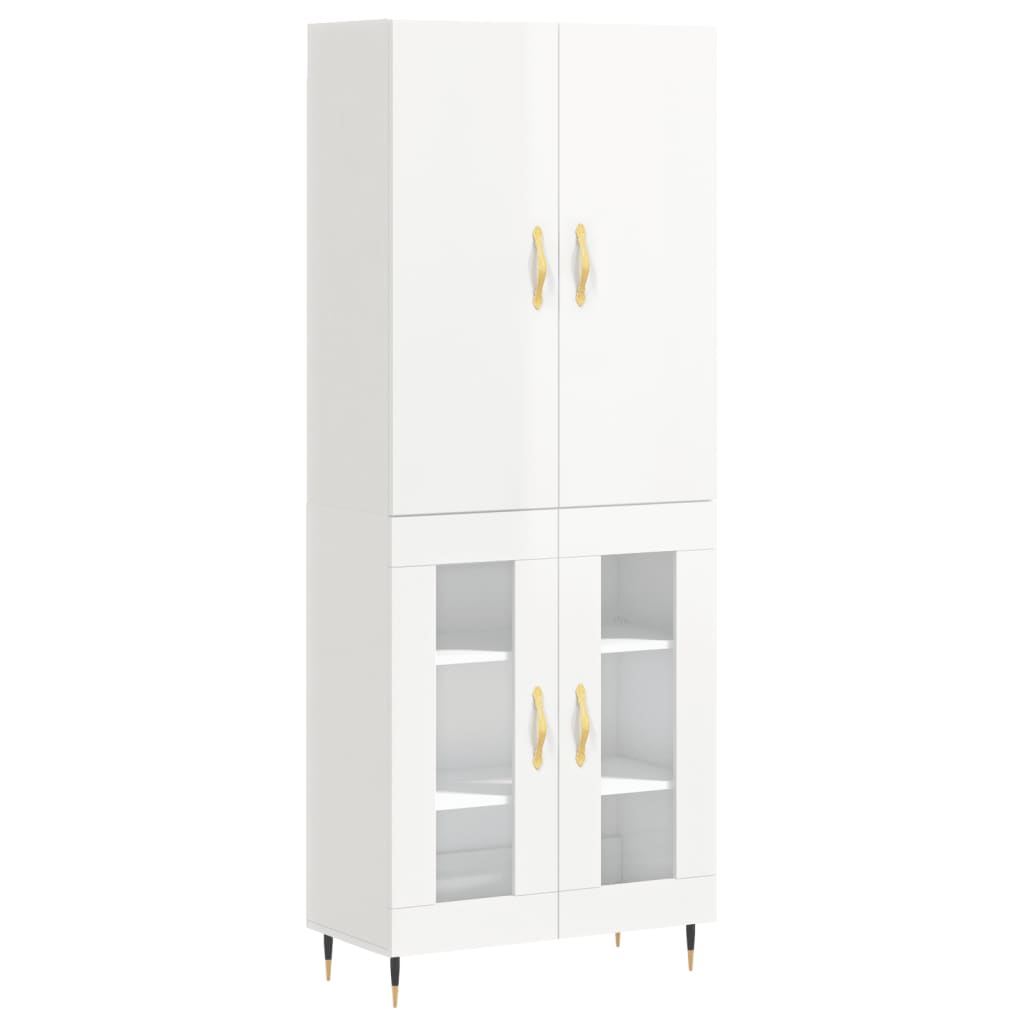 Credenza Bianco Lucido 69,5x34x180 cm in Legno Multistrato 3195717