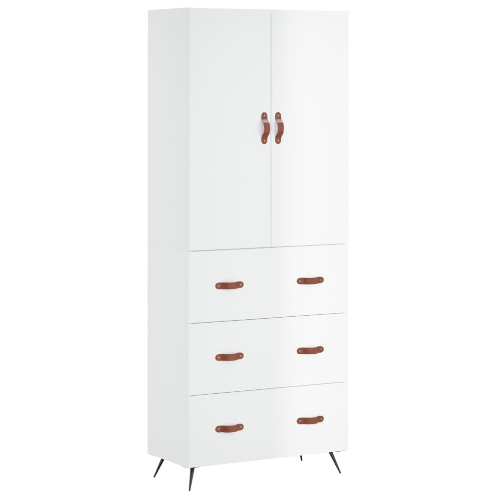 Credenza Bianco Lucido 69,5x34x180 cm in Legno Multistrato 3195821