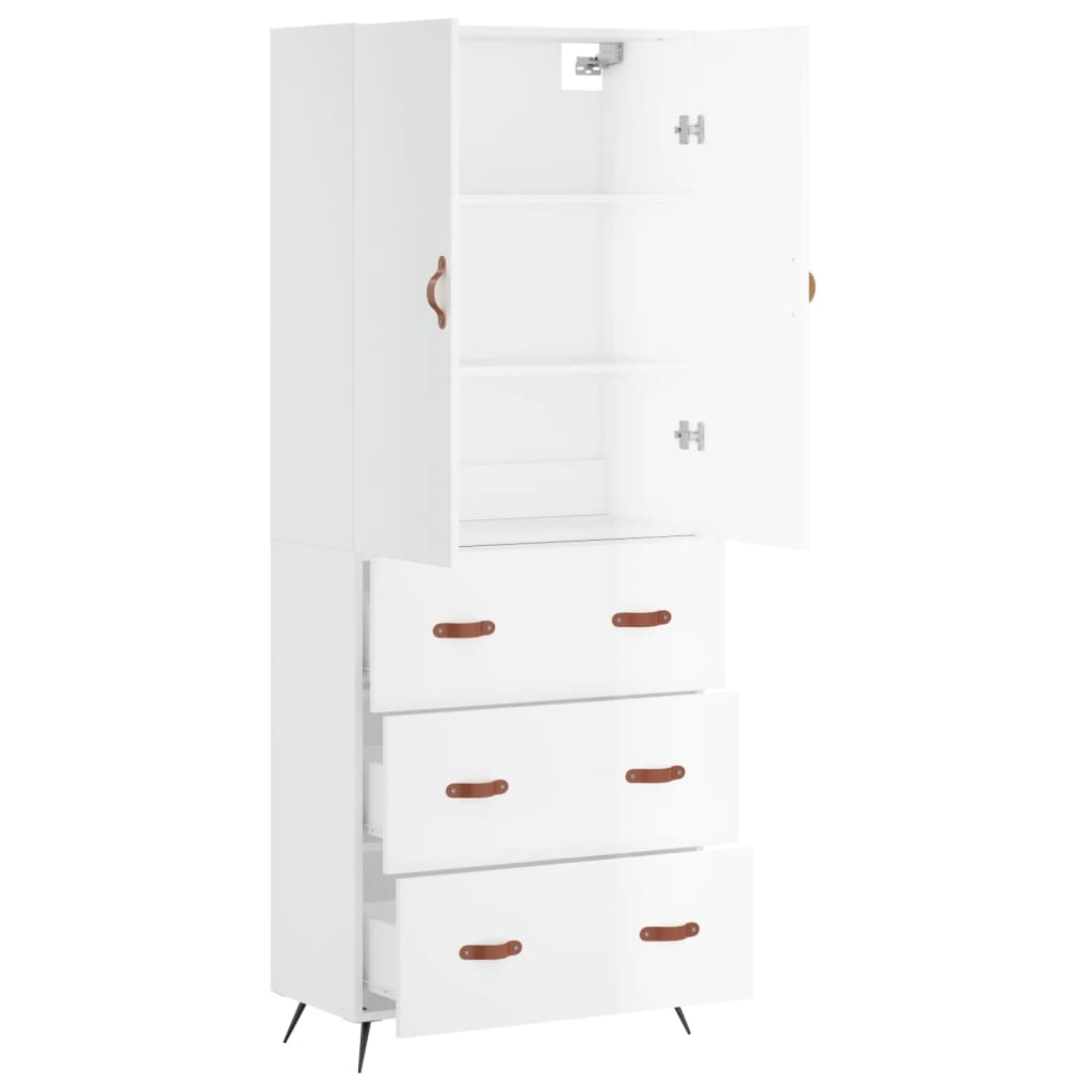 Credenza Bianco Lucido 69,5x34x180 cm in Legno Multistrato 3195821