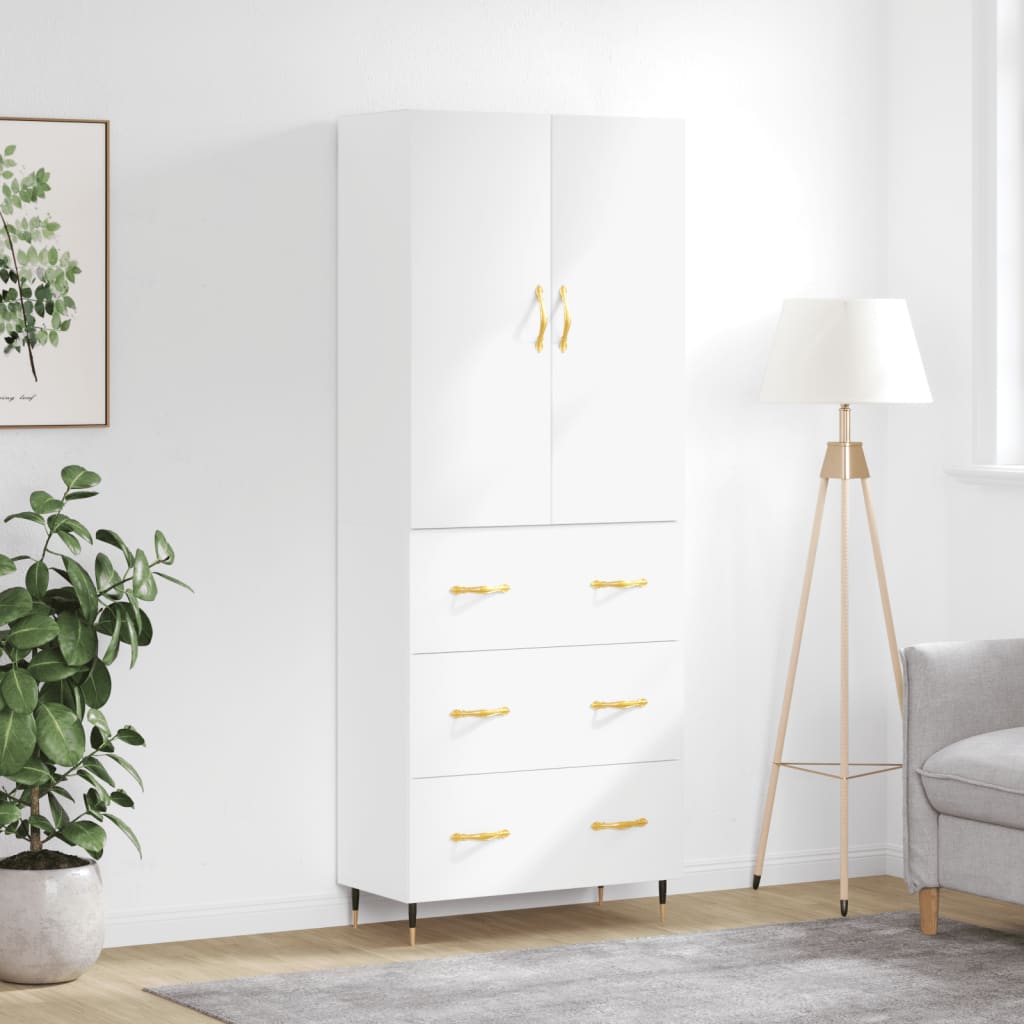 Credenza Bianco Lucido 69,5x34x180 cm in Legno Multistratocod mxl 77728