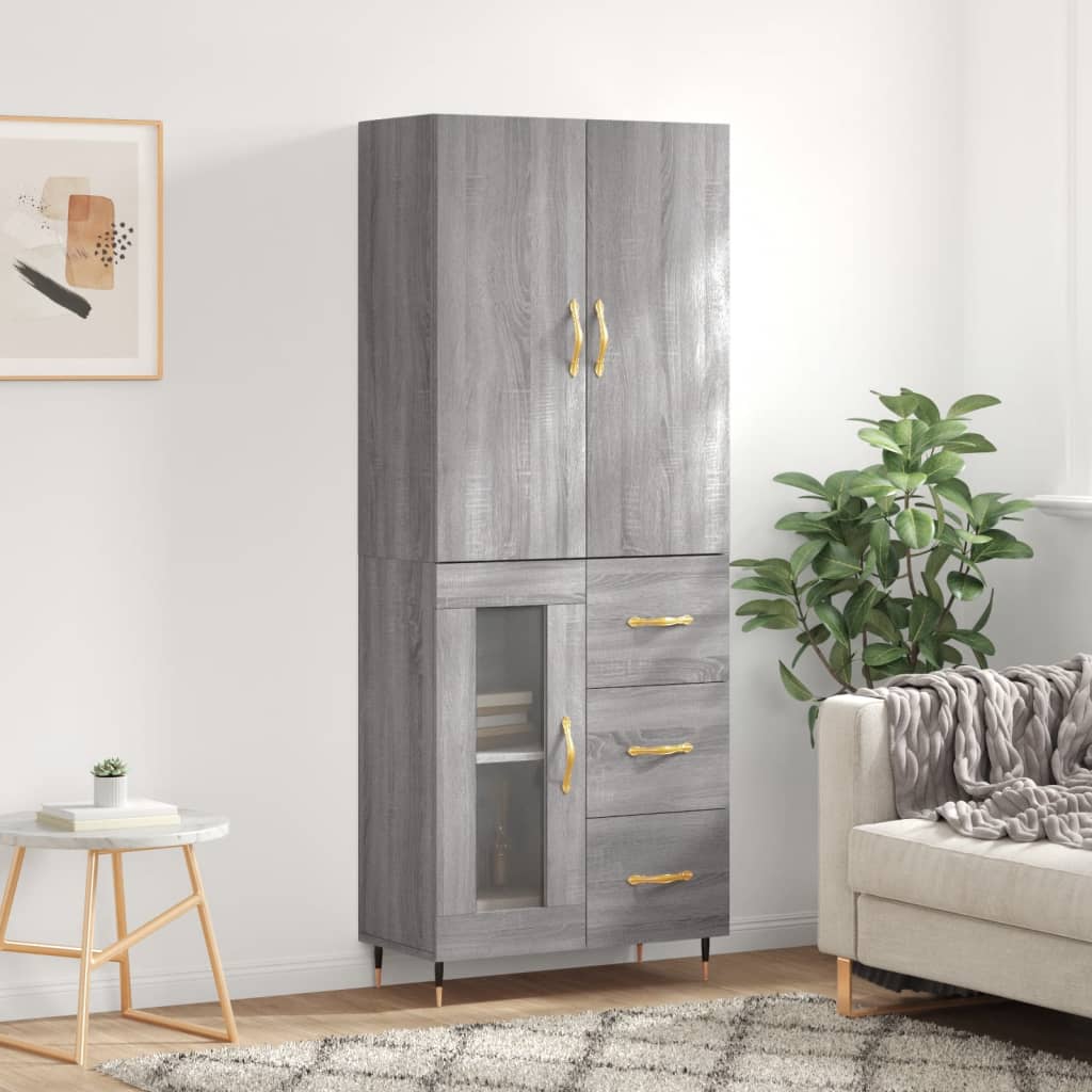 Credenza Grigio Sonoma 69,5x34x180 cm in Legno Multistrato 3195945