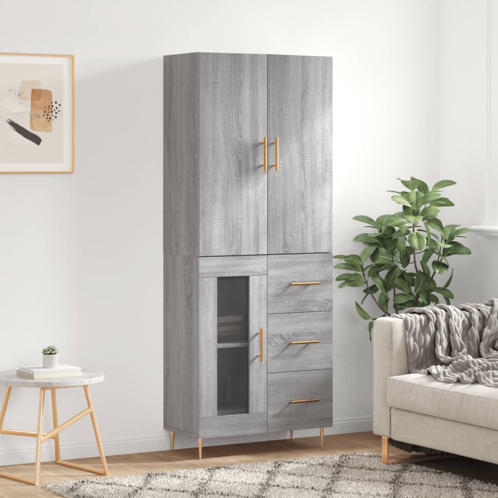 Credenza Grigio Sonoma 69,5x34x180 cm in Legno Multistrato 3195953