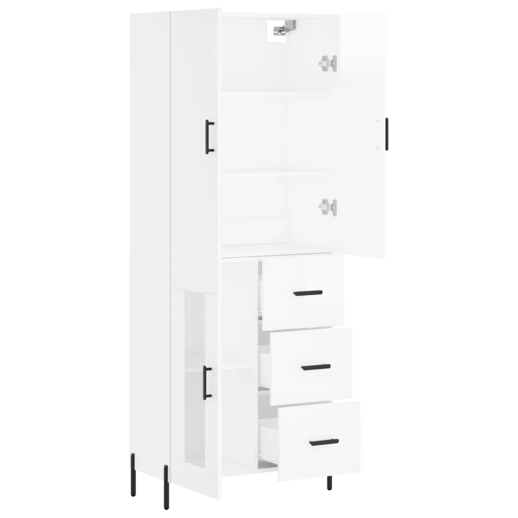 Credenza Bianco Lucido 69,5x34x180 cm in Legno Multistrato 3195965