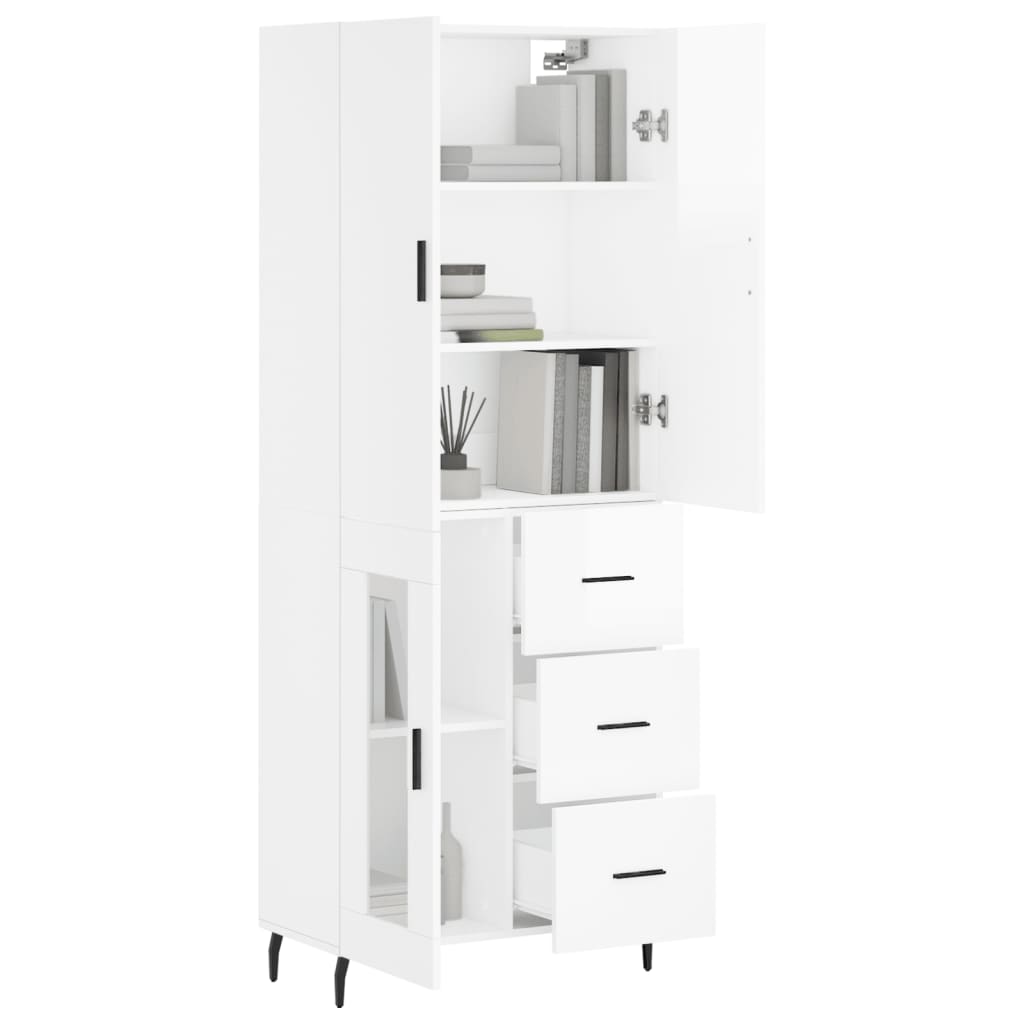 Credenza Bianco Lucido 69,5x34x180 cm in Legno Multistrato 3195973