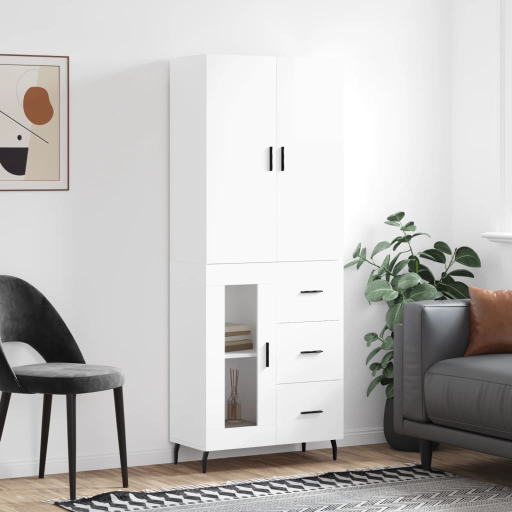 Credenza Bianco Lucido 69,5x34x180 cm in Legno Multistrato 3195973