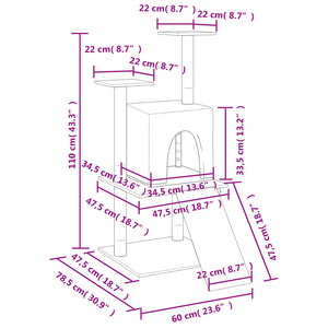 Albero per Gatti con Tiragraffi in Sisal Grigio Scuro 110 cm 172039