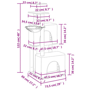 Albero per Gatti con Tiragraffi in Sisal Grigio Scuro 122 cm 172054