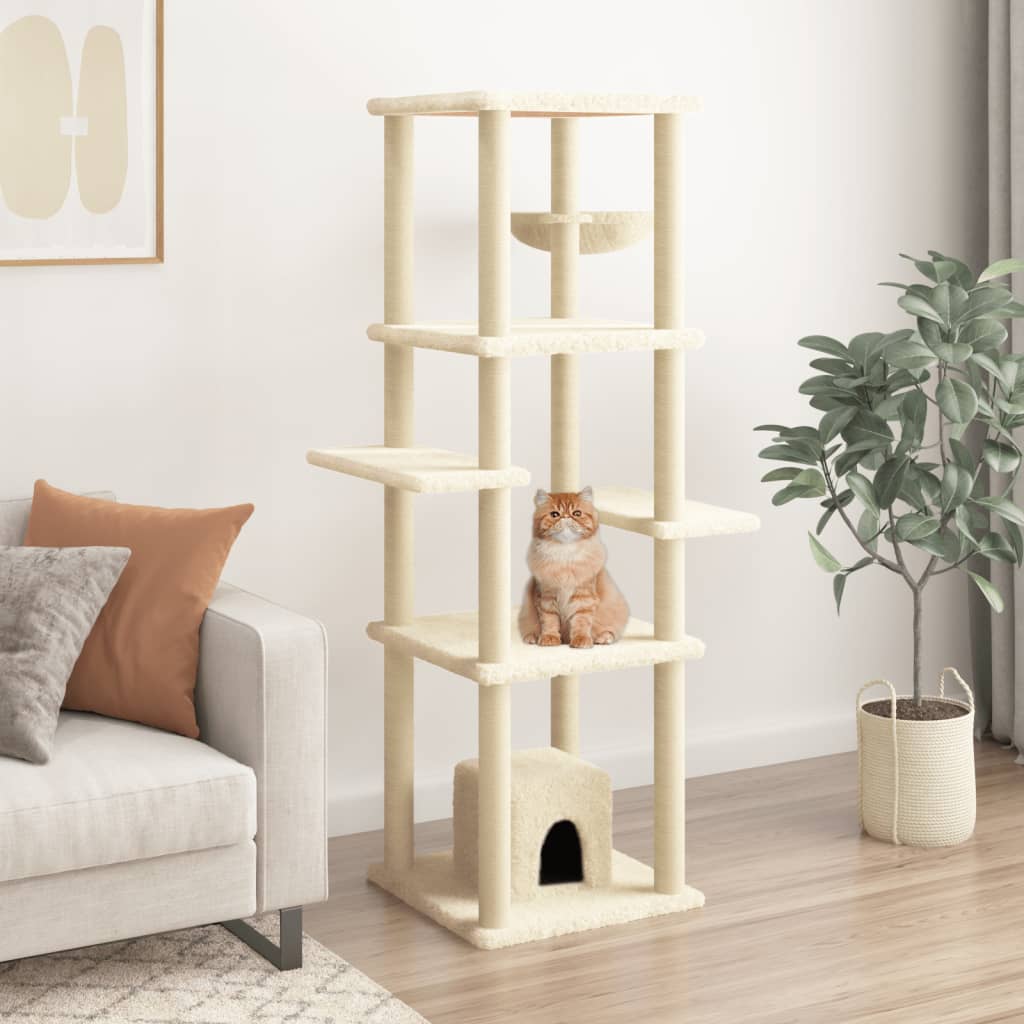 Albero per Gatti con Tiragraffi in Sisal Crema 154 cm 172055