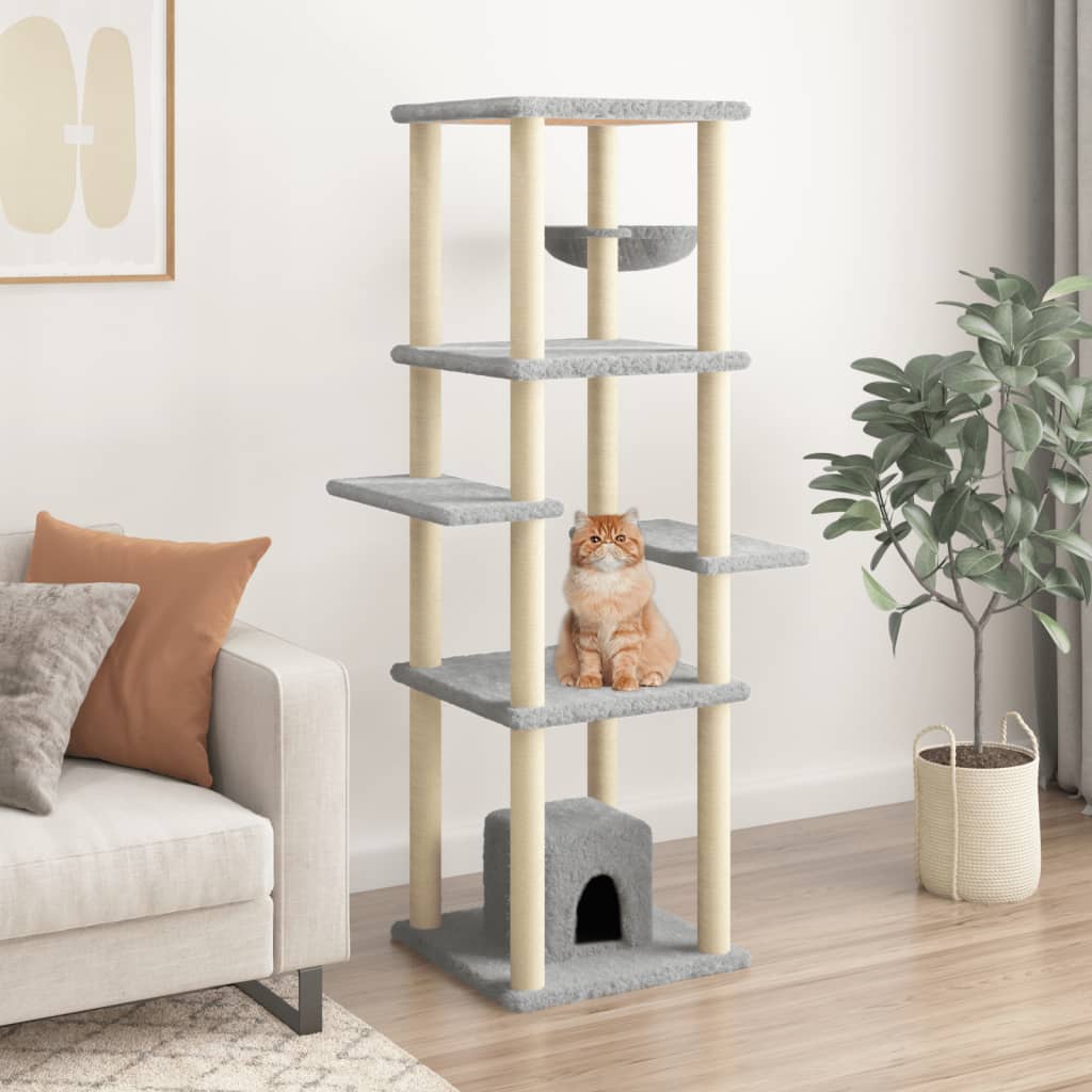 Albero per Gatti con Tiragraffi in Sisal Grigio Chiaro 154 cm 172056