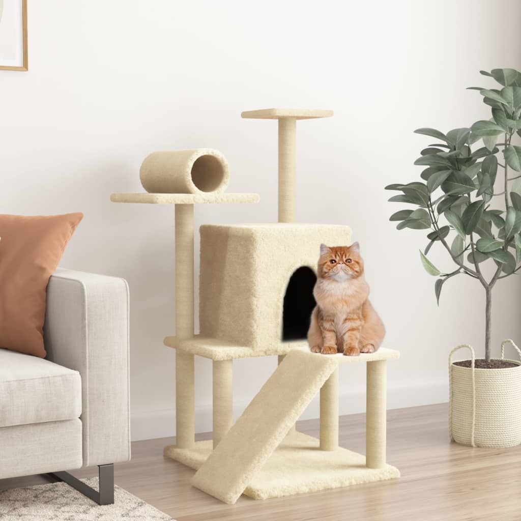 Albero per Gatti con Tiragraffi in Sisal Crema 110,5 cm 172061