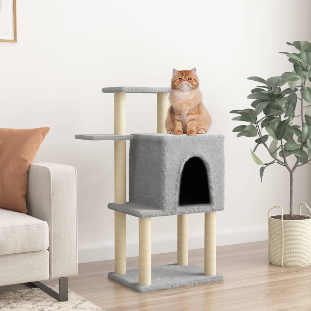 Albero per Gatti con Tiragraffi in Sisal Grigio Chiaro 97 cm 172065