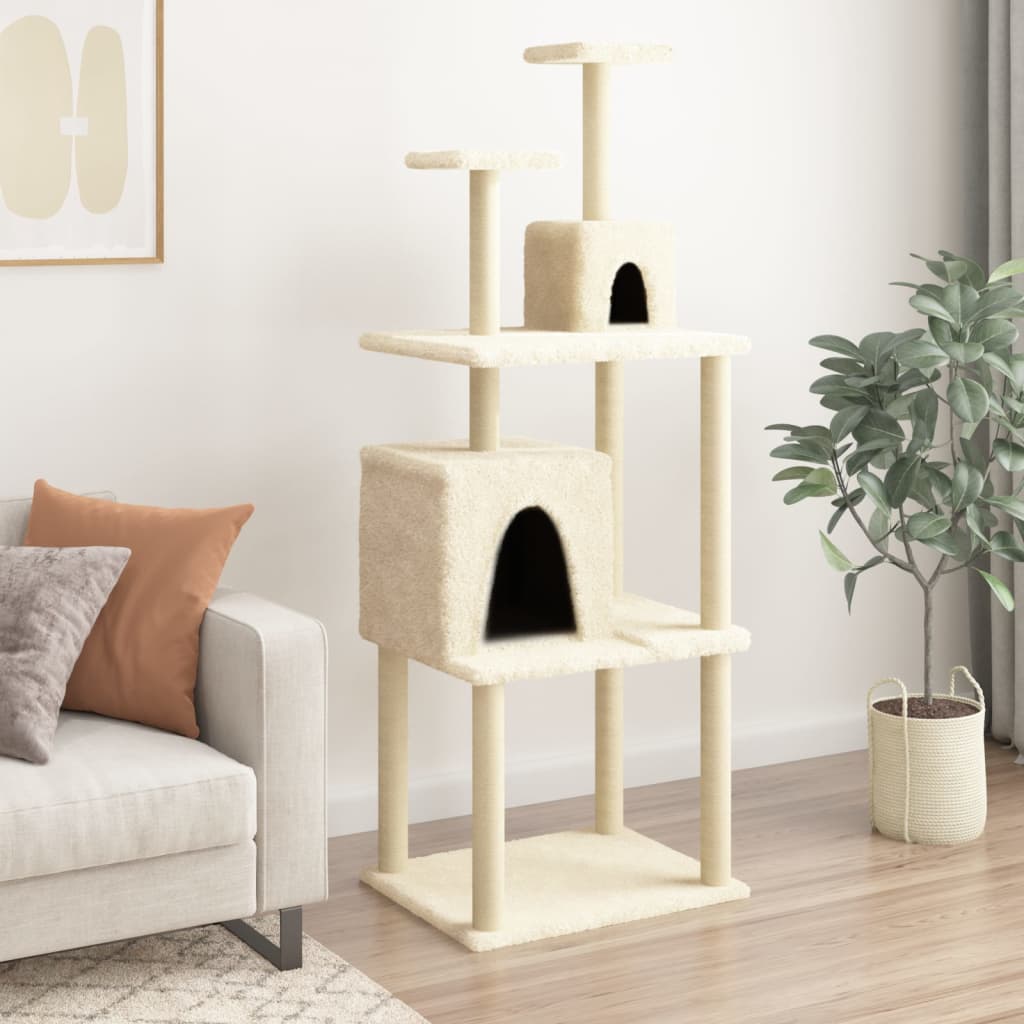 Albero per Gatti con Tiragraffi in Sisal Crema 167 cm 172067