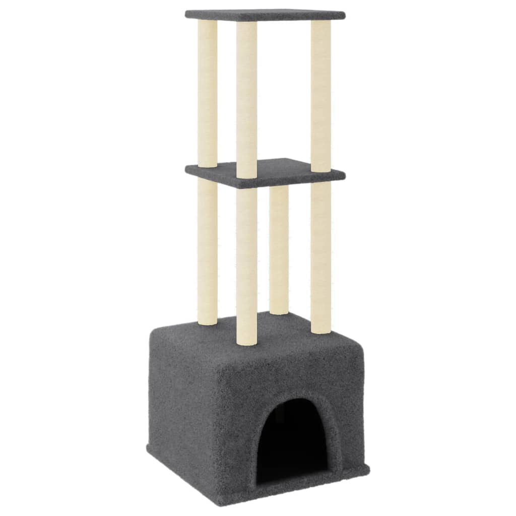 Albero per Gatti con Tiragraffi in Sisal Grigio Scuro 133,5 cmcod mxl 118919