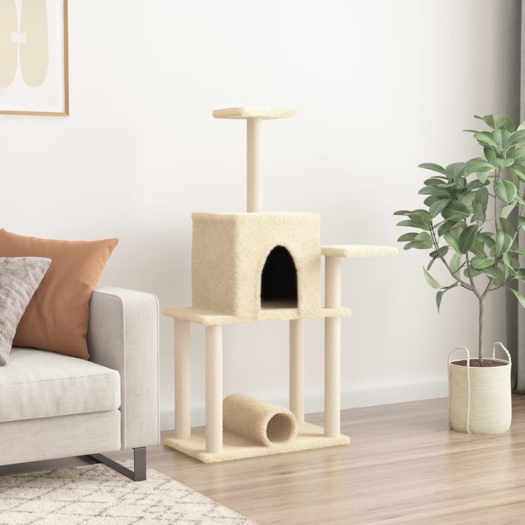 Albero per Gatti con Tiragraffi in Sisal Crema 122 cm 172088