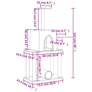 Albero per Gatti con Tiragraffi in Sisal Grigio Scuro 122 cm 172090