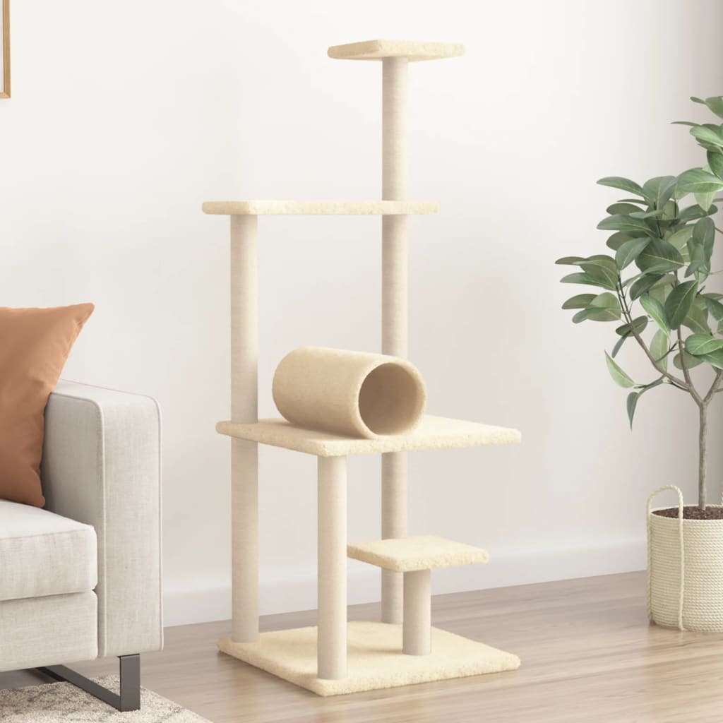 Albero per Gatti con Tiragraffi in Sisal Crema 136 cm 172091