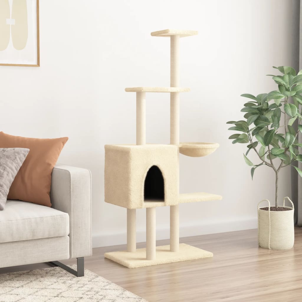 Albero per Gatti con Tiragraffi in Sisal Crema 145 cm 172094