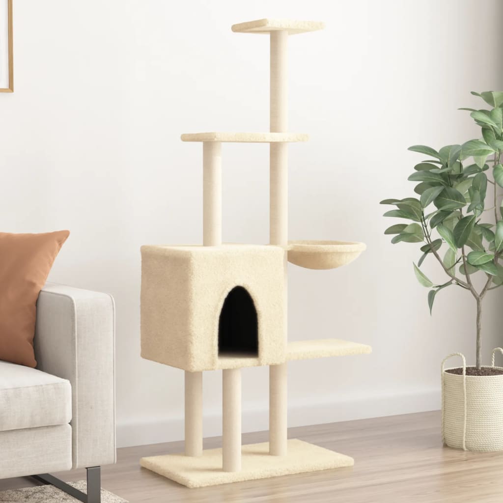 Albero per Gatti con Tiragraffi in Sisal Crema 145 cm 172094