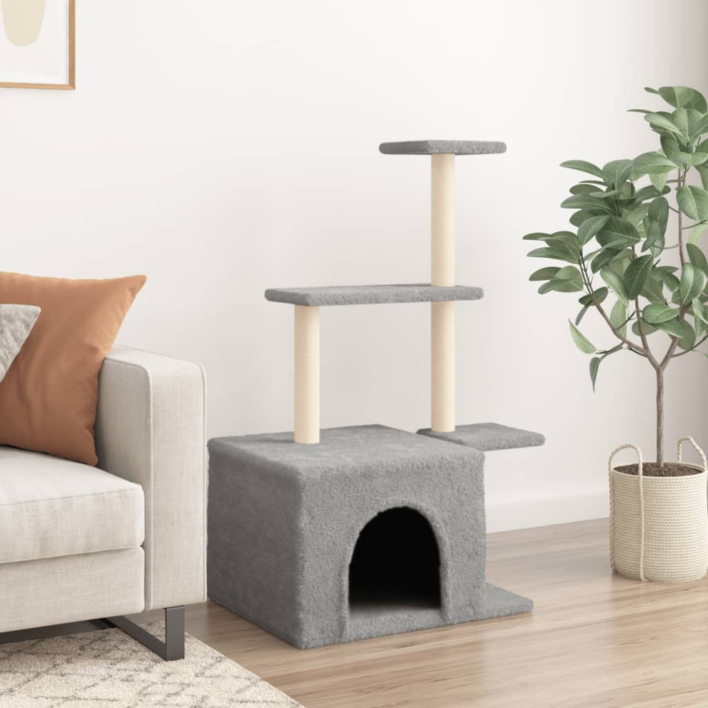 Albero per Gatti con Tiragraffi in Sisal Grigio Chiaro 110 cm 172104