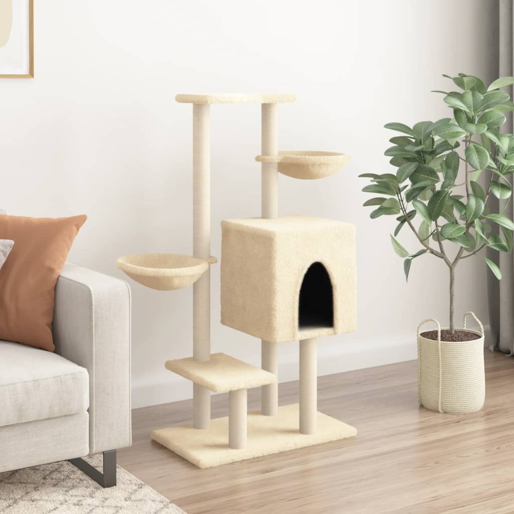 Albero per Gatti con Tiragraffi in Sisal Crema 117 cm 172118