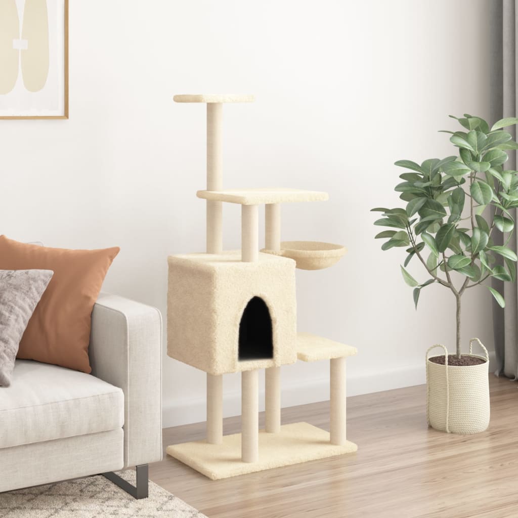 Albero per Gatti con Tiragraffi in Sisal Crema 131 cm 172127