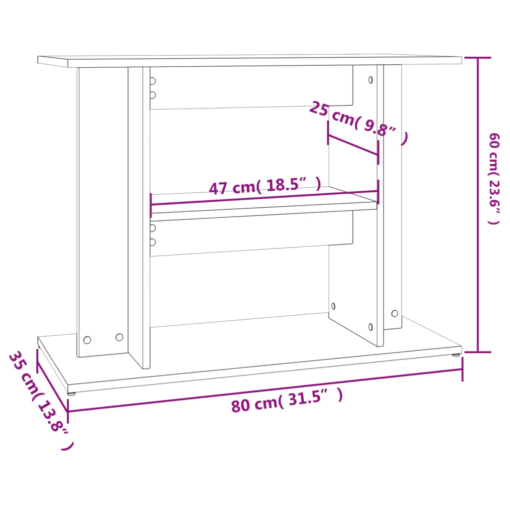 Supporto Acquario 80x35x60cm in Legno Multistrato Bianco Lucido 833577