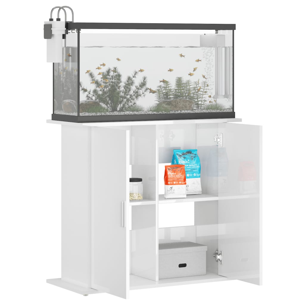 Supporto Acquario 81x36x73cm in Legno Multistrato Bianco Lucido 833601