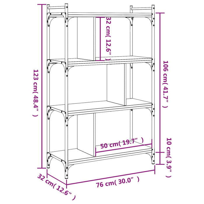 Libreria Nera 4 Ripiani 76x32x123 cm Legno Multistrato 833935