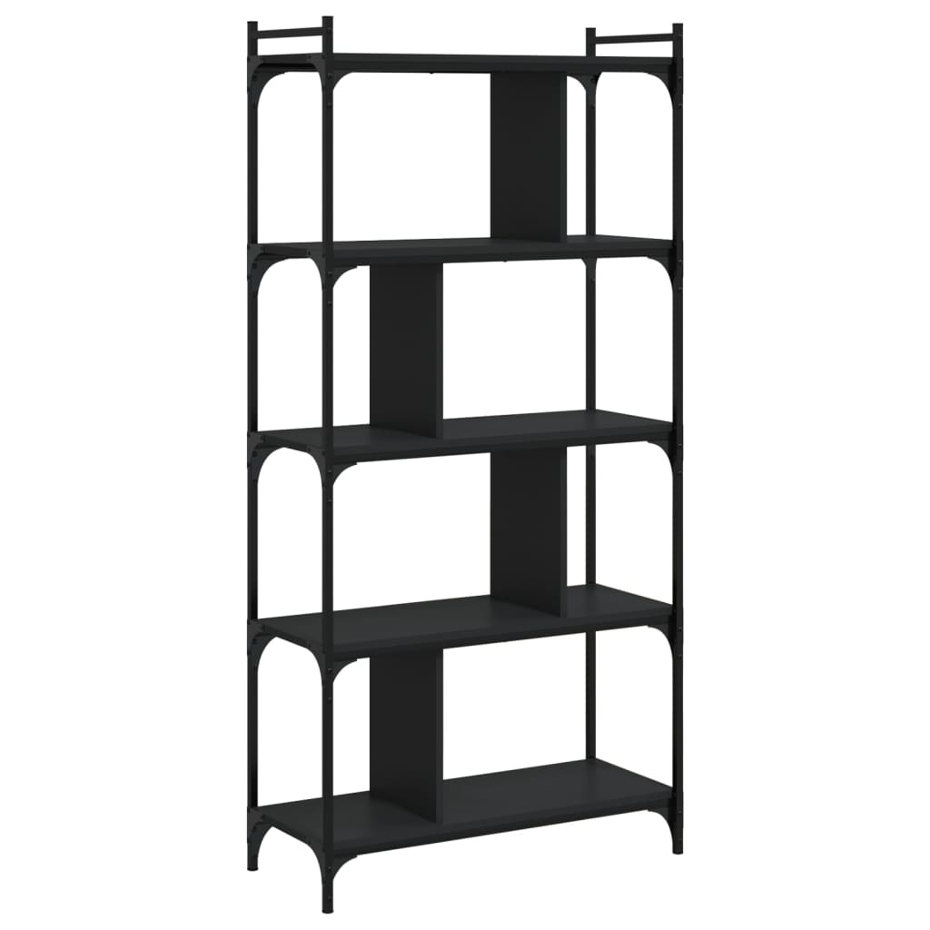 Libreria Nera 5 Ripiani 76x32x158 cm Legno Multistratocod mxl 107135