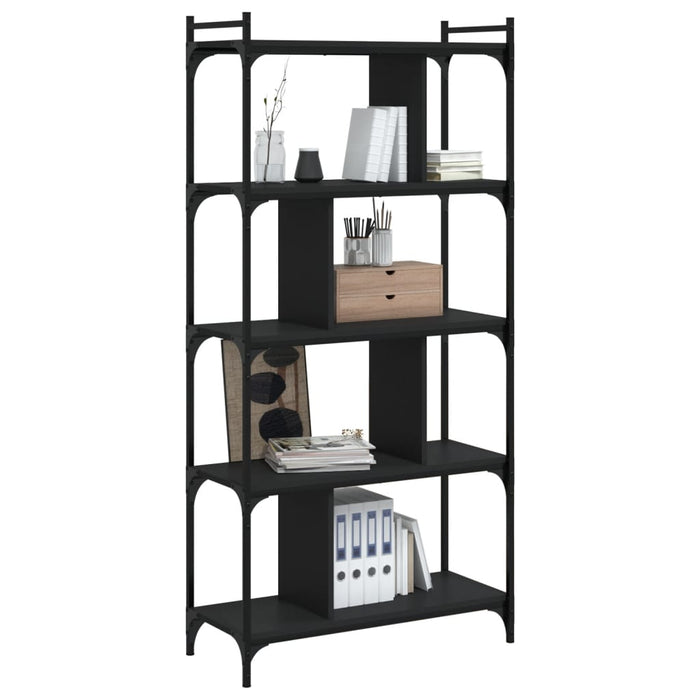 Libreria Nera 5 Ripiani 76x32x158 cm Legno Multistratocod mxl 107135