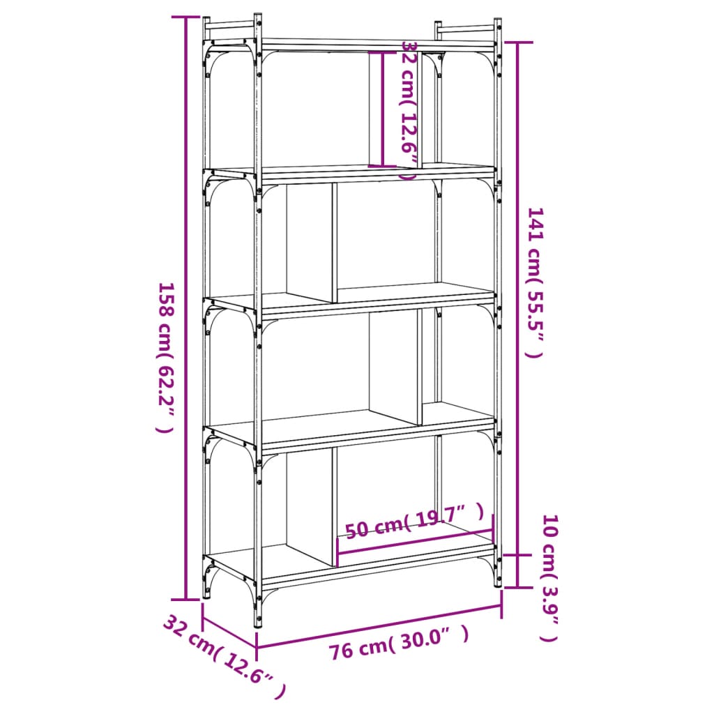 Libreria Rovere Sonoma 5 Ripiani 76x32x158 cm Legno Multistrato 833941