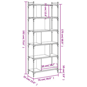 Libreria Nera 6 Ripiani 76x32x192 cm Legno Multistrato 833945