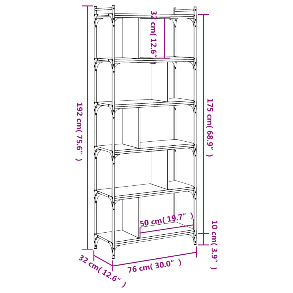 Libreria Rovere Sonoma 6 Ripiani 76x32x192 cm Legno Multistrato 833946