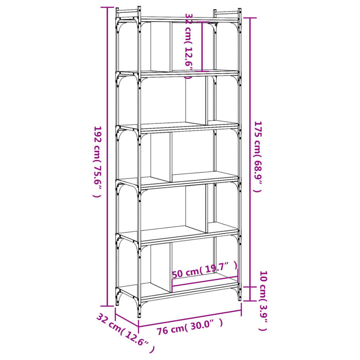 Libreria Rovere Sonoma 6 Ripiani 76x32x192 cm Legno Multistrato 833946