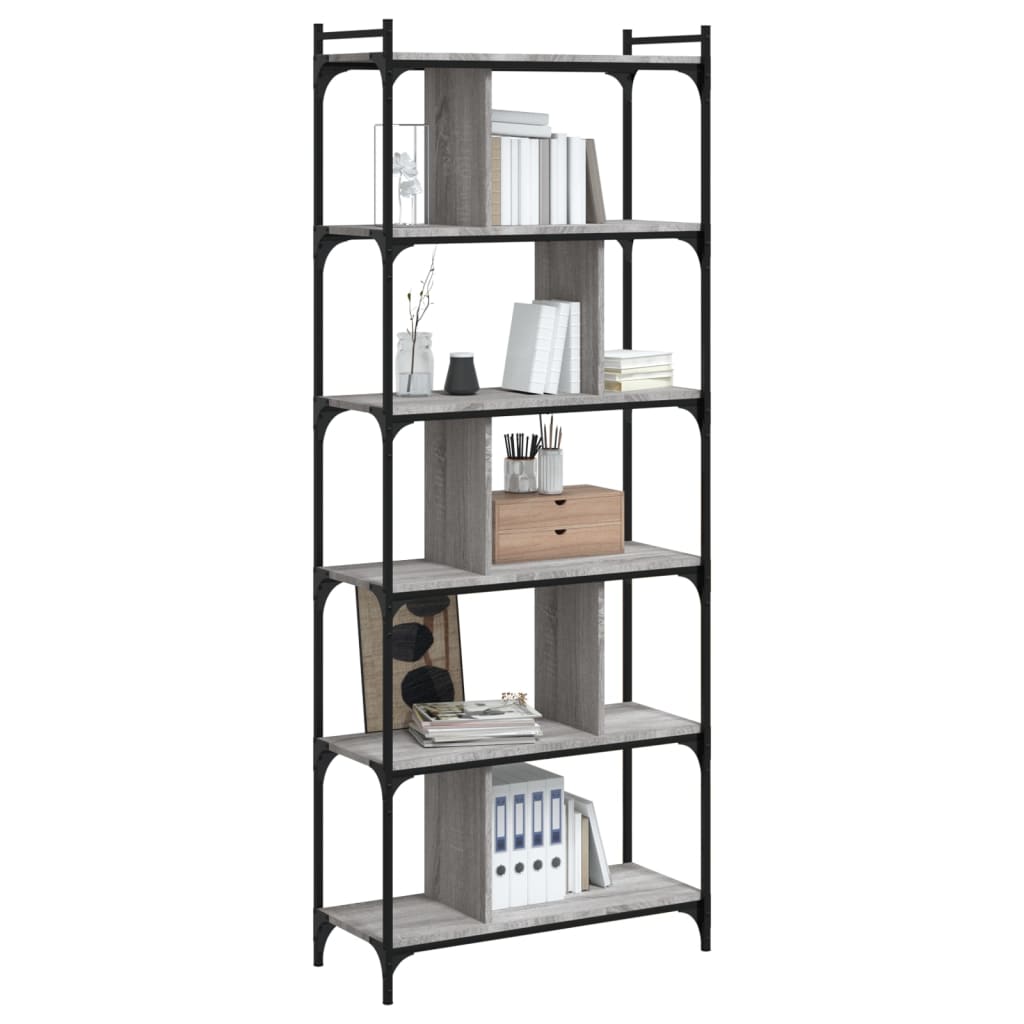 Libreria Grigio Sonoma 6 Ripiani 76x32x192 cm Legno Multistrato 833948