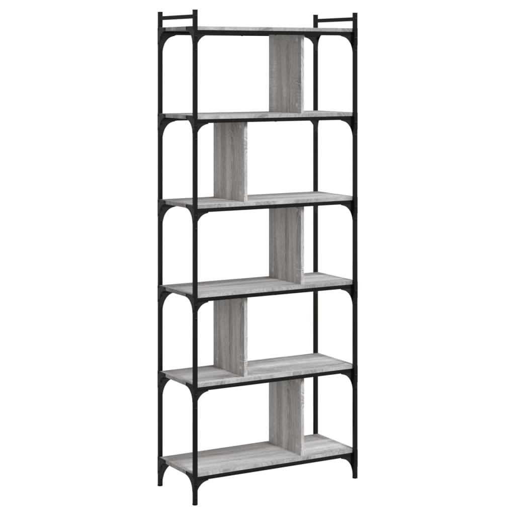 Libreria Grigio Sonoma 6 Ripiani 76x32x192 cm Legno Multistrato 833948