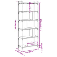 Libreria Grigio Sonoma 6 Ripiani 76x32x192 cm Legno Multistrato 833948