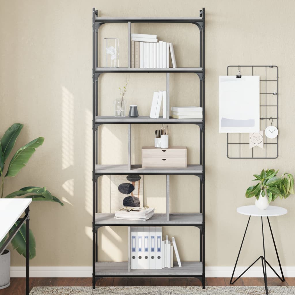 Libreria Grigio Sonoma 6 Ripiani 76x32x192 cm Legno Multistrato 833948