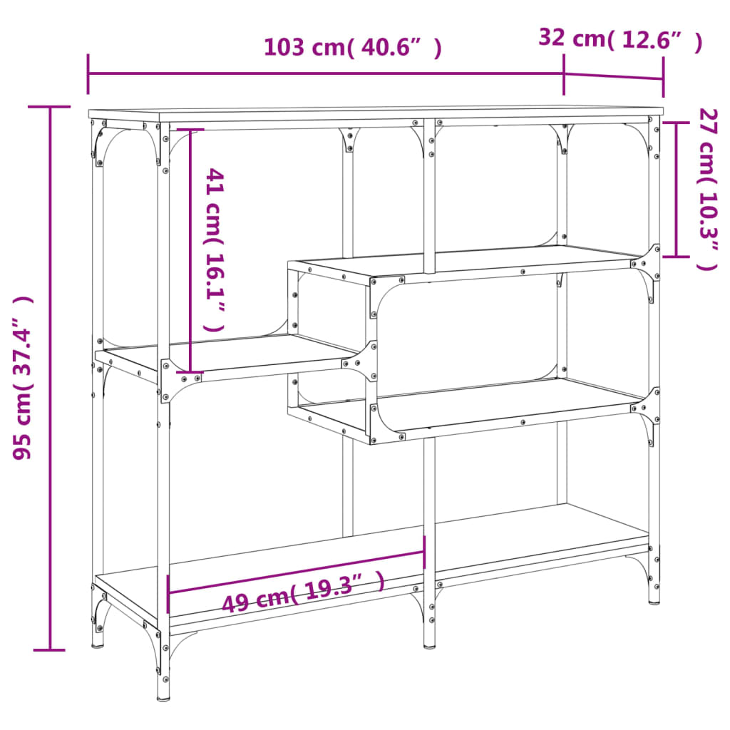 Tavolino Consolle Nero 103x32x95 cm in Legno Multistrato 833950