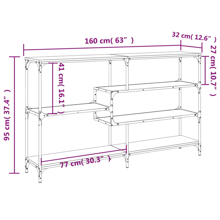 Tavolo Consolle Rovere Fumo 160x32x95 cm Legno Multistrato 833957