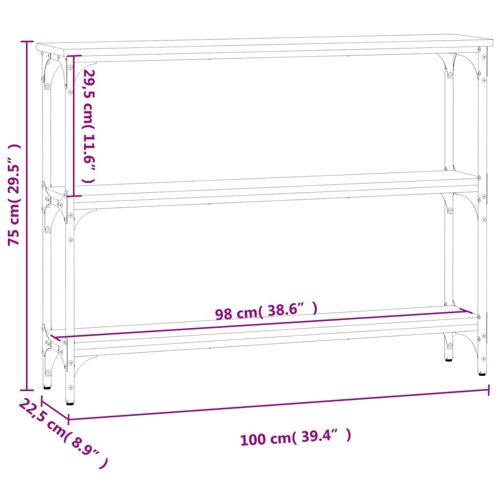 Tavolino Consolle Rovere Fumo 100x22,5x75 cm Legno Multistrato 834027